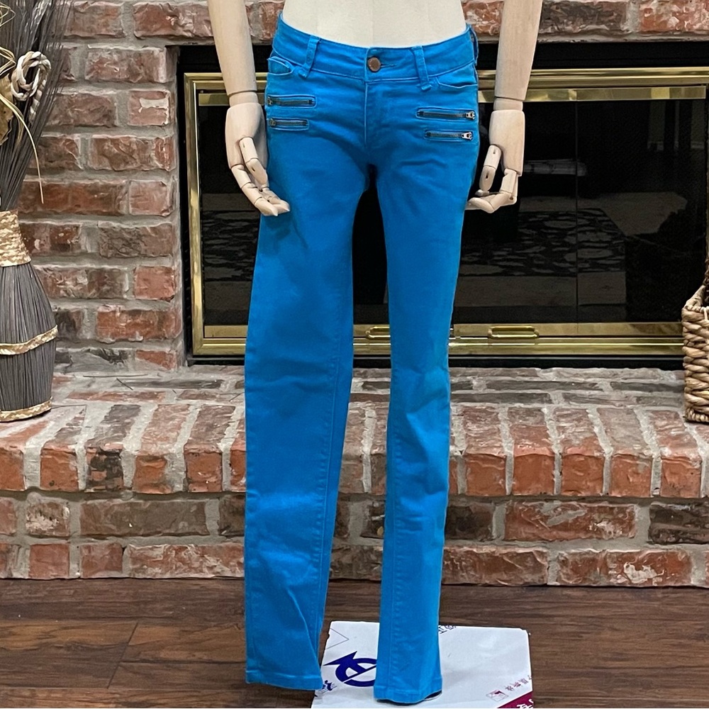 Romeo & Juliet Couture bright blue denim moto jeans / 24 / Excellent condition - Picture 4 of 16